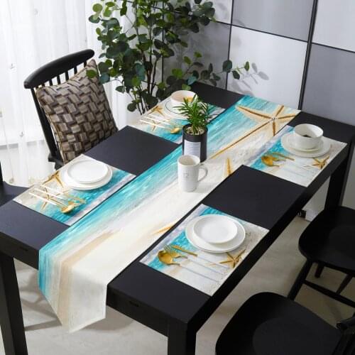 Sea Beach Starfish Table Runner Table Mats Cover For Home Wedding Banquet Festival Party Catering Hotel Table Decoration
