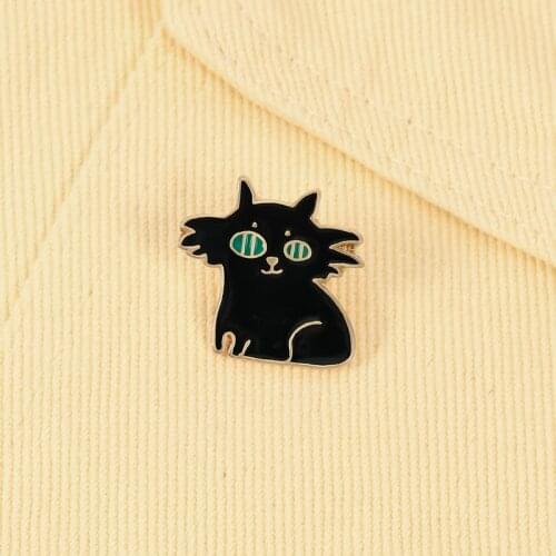 Cartoon Cute Black Cat Brooches Green Eyes Punk Enamel Pins Metal Funny Jewelry Gifts for Women Halloween Lapel Backpack Badges