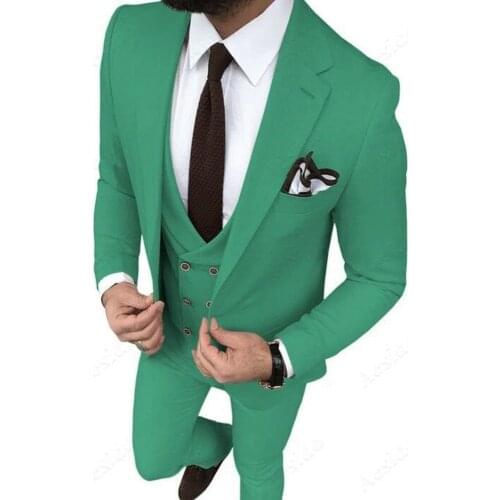One Button Men Suits Green Groom Tuxedos Notch Lapel Groomsmen 3 Pieces Wedding Set ( Jacket + Pants + Vest + Tie ) D283