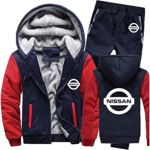 2021 Winter Hoodies Men Nissan Car Logo Mens Hoodies Suit Thicken Warm Fleece cotton Zipper Tracksuit Mens Jacket+Pants Sets
