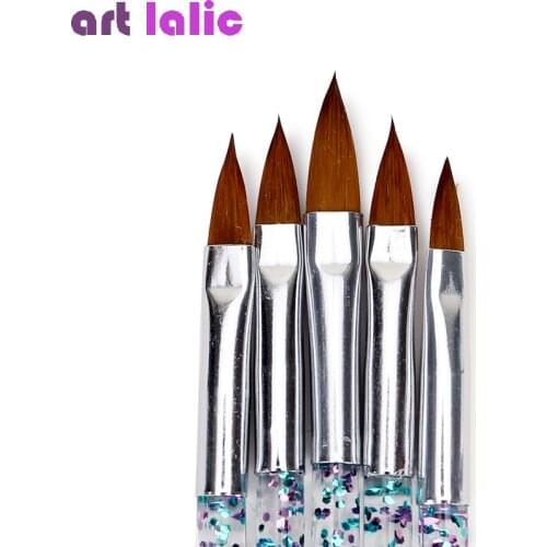 5Pcs Nail Art Brush Tools Set Crystal Handle Acrylic UV Gel Glitter Drawing Painting Brushes Carving Flower Pens Nails Tools