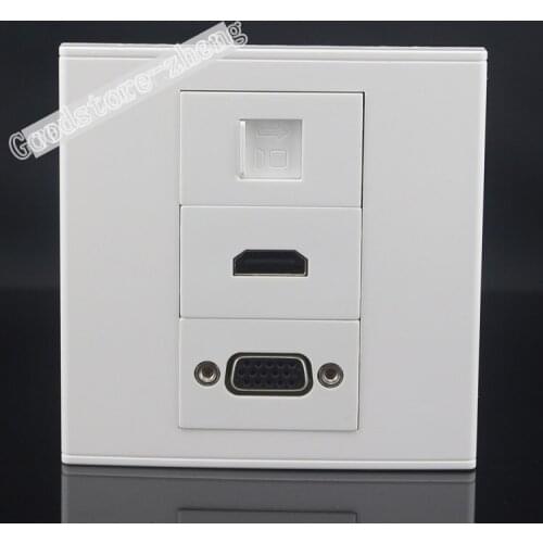 Wall Socket Plate 3 Ports Network RJ45 Cat5e & VGA & HDMI Port Panel Faceplate Outlet 86*86mm Home Adapter Wholesale Lots