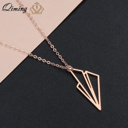 QIMING Simple Aircraft Airplane Women Men Necklace New Brand Paper Plane Choker Gold Silver Necklace Collier