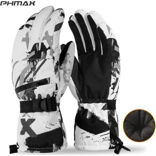 PHMAX Keep Warm Ski Gloves Winter Windproof Snowboard Gloves Men Women Thermal Fleece Touch Screen Skating Motorcycle Gloves
