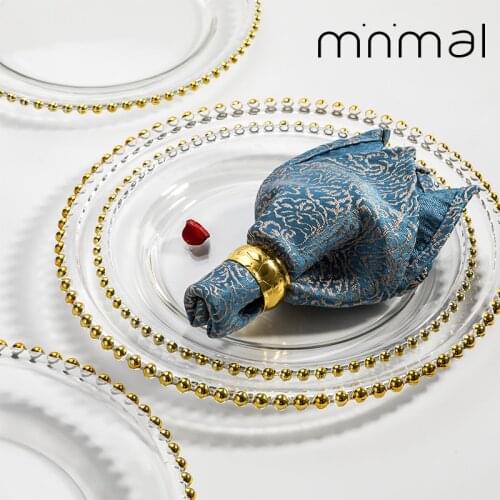 Luxury Gold Bead Glass Charger Steak Plate Beaded Phnom Penh Fruit Cake Western Dish Dessert Tray Wedding Plate Dinner Tableware