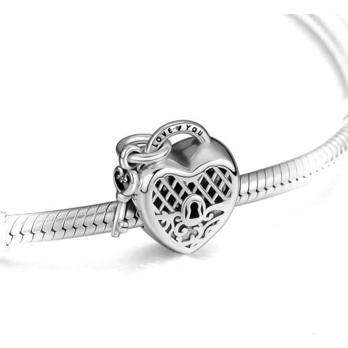 LOVE YOU LOCK Heart CHARM Fits Woman Charm Bracelet & Choker Sterling Silver Jewelry Beads For Jewelry Making