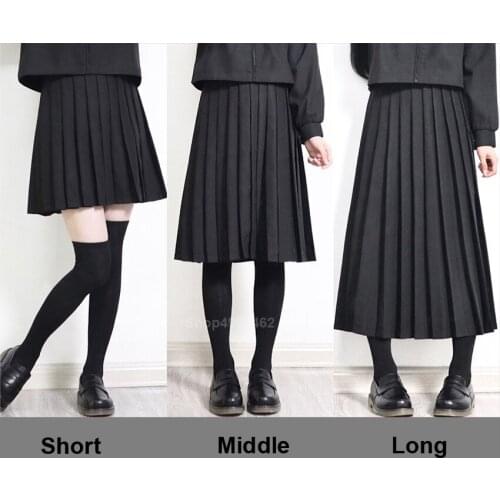 Elastic Waist Japanese Student Girls School Uniform Solid Color JK Suit Pleated Skirt High School Dress Pleated Skirt