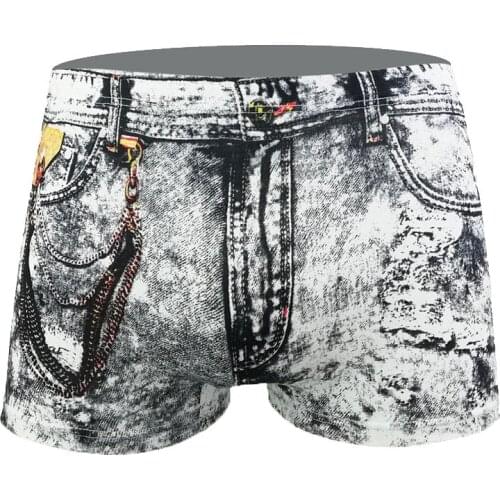 Feitong Denim Printed Boxer Shorts Men Underwear Boxershorts Men Sexy Dollar Pocket Boxer Shorts Pants Underpants