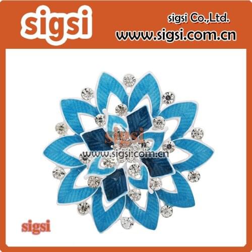 Blue fashion flower rhinestone brooch shiny brooch bin