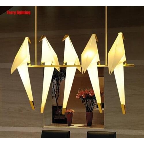 Modern paper crane metal retro chandelier dining room living room bedroom childrens room led bird shaped design Chandelier