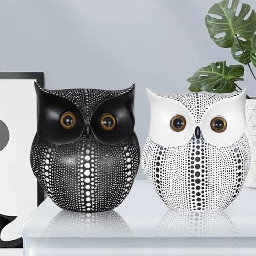 Style Minimalist Craft White Black Owls Animal Figurines Resin Miniatures Home Decoration Living Room Ornaments Crafts decor
