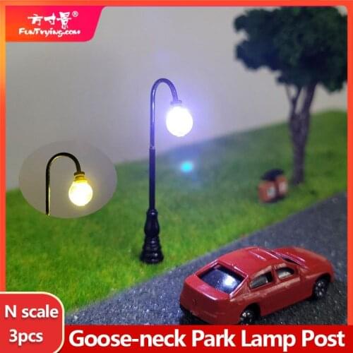 3PCS N Scale Model Railway Lamppost LED Park Lanterns Street Lamp/Model Classic goose-neck Park Lamp Post/Train/Railroad layout