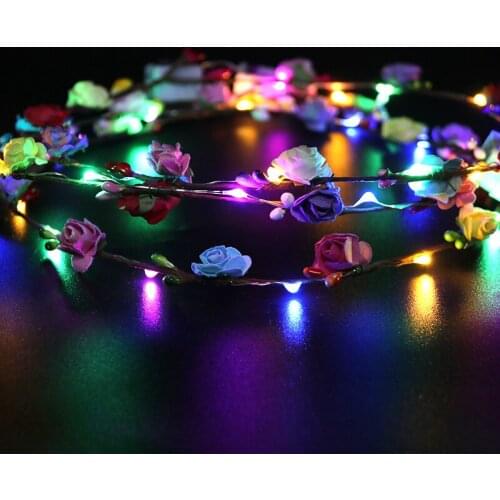 Artificial flowers wreath hairband LED lights head band wedding night decor girl birthday gift photo props glow hair accessories