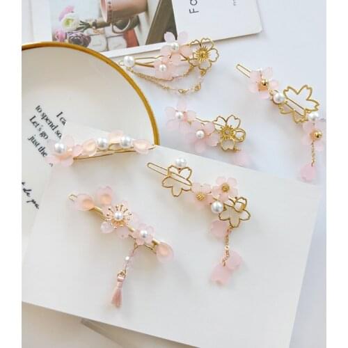 Japanese Fashion Small Fresh Sakura Hairpin Temperament Sweet Girl Accessories Cute Lovely Pink Flowers Hair Jewelry