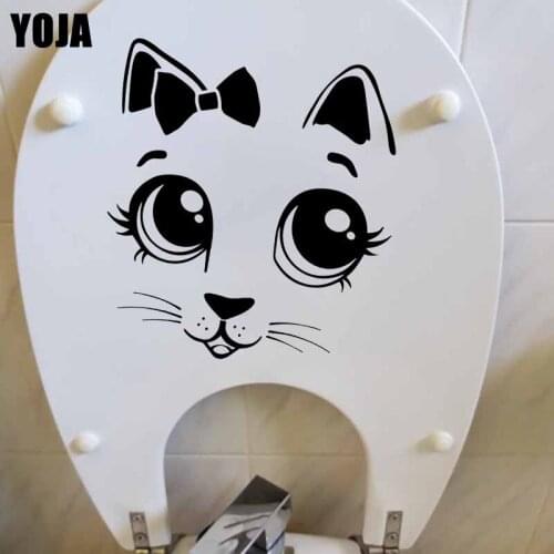YOJA 23X24.8CM Wall Decal Cartoon Cat Kitten Bow Tie Children Room Home Toilet Stickers T5-0078
