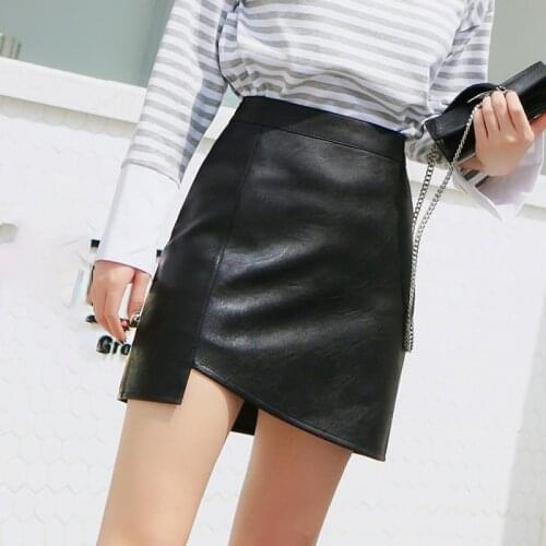 PU Women A-Line Skirts Casual High Waist Mini Autumn Female Skirts Sexy Asymmetrical Chic Elegant Fashion Above Knee PU Skirts