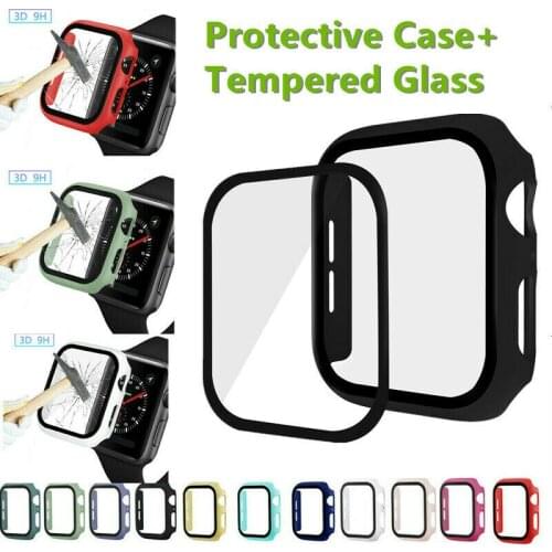 Tempered Glass + Case for Apple Watch 5 4 44mm 40mm for IWatch 3 2 1 42mm 38mm Screen Protector Cover Bumper Watch Accessories