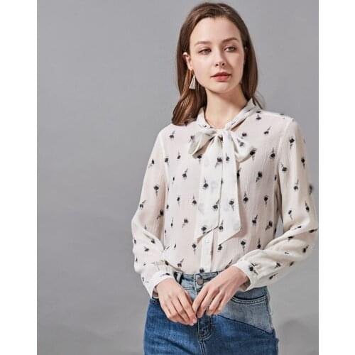 Womens Blouses and Tops Silk white print black Floral Office Formal Casual Shirts Plus Large Size Spring Summer Sexy Haut Femme