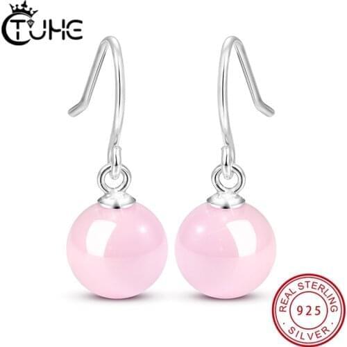 New Fashion 925 Sterling Round Ceramic Drop Earrings For Women Colorful Healthy Hanging Dangle Earrings Wedding Jewelry Gifts