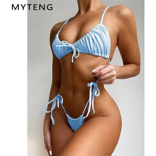 2021 Sexy Brazilian Micro Thong Bikini Wrinkled Bathing Suit Women Swimwear Summer Push Up Swimming Beachwear Biqiuni Swimsuit