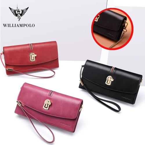 Wallet Women Genuine Leather Cell Phone Purse Clutch Multifunctional Card holder Casual and Fashion chain shoulder strap