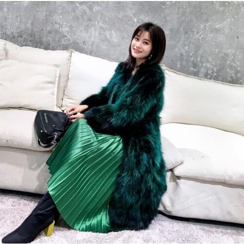NEW Women Real genuine natural raccoon fur coat long 100cm warm overcoat outwear custom any size free shipping F06