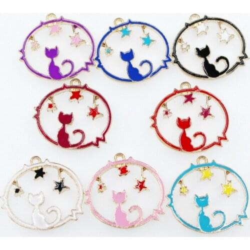 10pcs/lot Enamels Star Cat Animal Dangle Charms Lobster Clasp DIY Bracelet Necklace Pendants Jewelry Hanging Charms