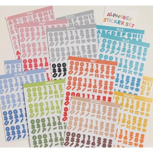 2pcs Candy Color Number Digital Letter Alphabet Stickers Notebook Planner Stationery Scrapbooking Cute Decoration Korean Sticker
