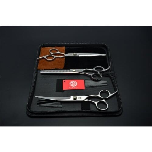3Pcs Set 3001# 6.0'' 17.5cm Hairdressing Scissors Bent Up Dogs Cats Pets Cutting + Thinning + Curve Shears Hair Scissors Suit
