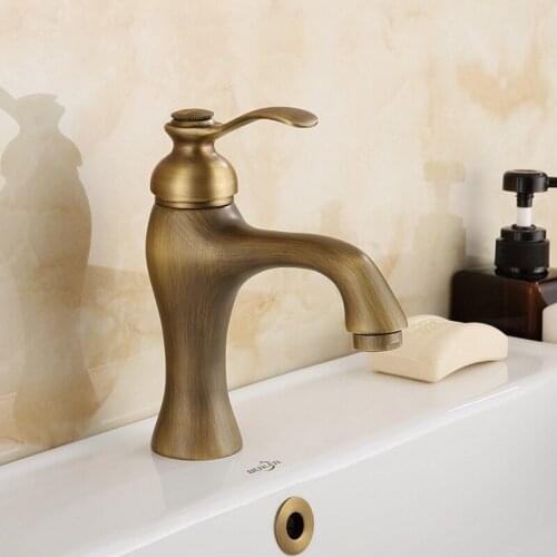 Antique Brass Deck Mount Bathroom Basin Faucets Single Handle Single Hole Bath Tap Cold Water Tap