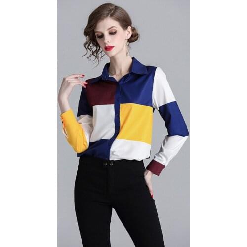 2019 Spring Blouse Women Office Lady Summer Top Long Sleeve Womens Tops and Blouses Plaid Ladies Blouses Fashion Clothing XQ053
