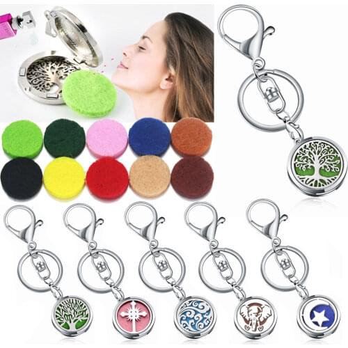 New Diffuser Jewelry Stainless Steel 30mm Aroma Perfume Locket Keychain Aromatherapy Essential Oils Diffuser Locket Keyrings