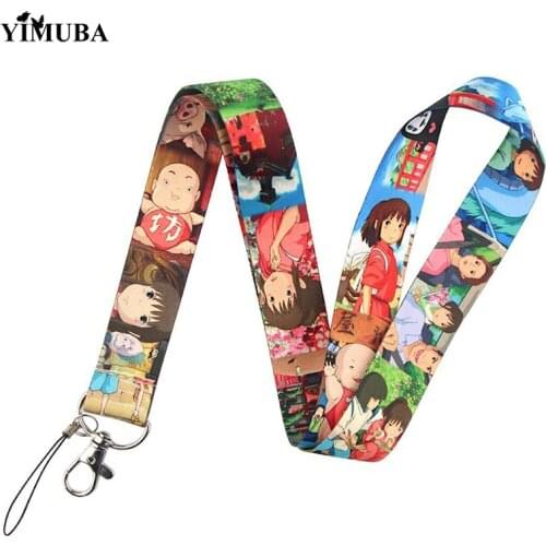 Japan Anime Spirited Away Keychain Cartoon Figure Print Ribbon Lanyards Key Chain Mobile Phone Rope Neck Straps Keyring Trinkets
