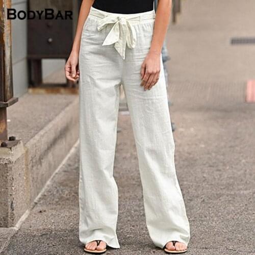 Womens Cotton Linen Trousers Solid Color White Casual Pants Large Size Wide Leg Sweat Pant High Waist Loose 3XL Street Trouser
