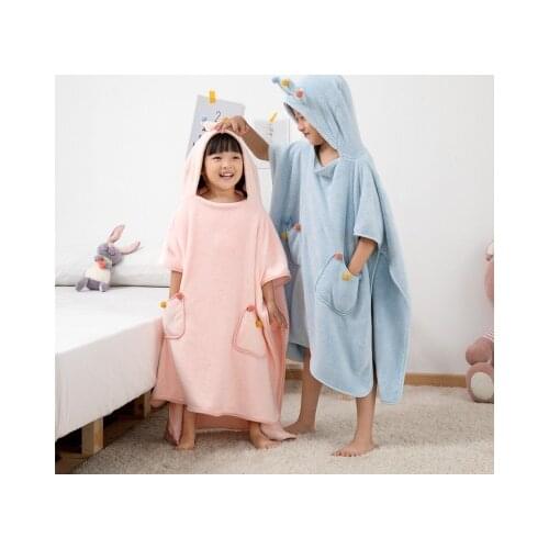 Fast Absorbing Water Changing Robe Beach Poncho Towel Outdoor Sports Soft Wearable Hooded Bath Towels With Cute Crown Cloak