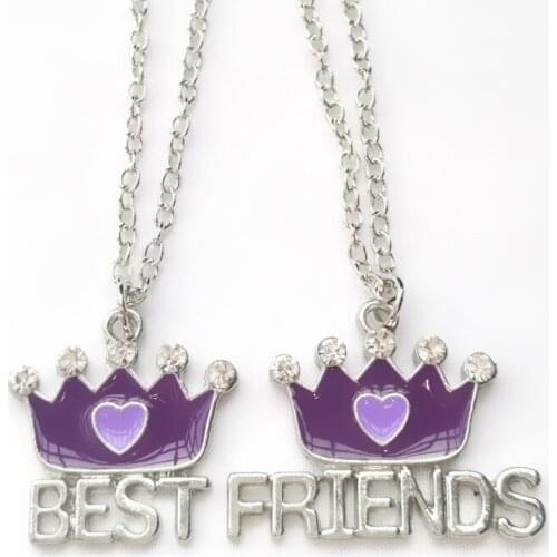 Best Friend Forever BFF pendant link chain necklace Crown colorful 2 necklace kids jewelry Wholesale