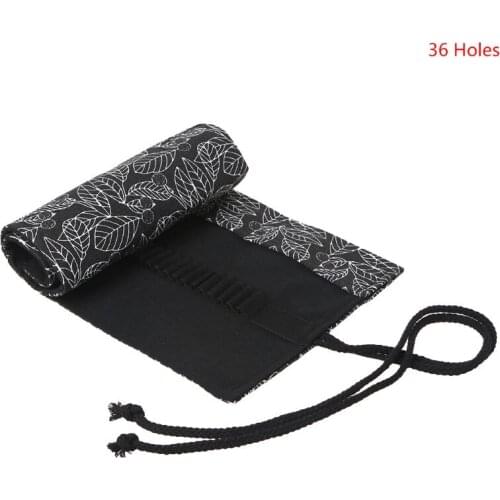 Beautiful Leaf School Pencil Case Roller 12/24/36/48/72 Holes Canvas Roll Up Makeup Canvas Pen Bag For Girls Boys Stationery