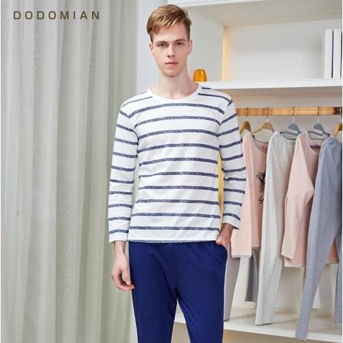 DO DO MIAN Mens Sleep Sets Striped Indoor Set Casual Loungewear Quality Cotton Nighties for Men Sleep Shirts+ Pajama Pants