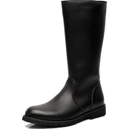 ERRFC New Arrival Mens High Top Leather Fashion Boots Round Toe Black Zip 33cm Riding Motorcycle Shoes Tooling Size 38-45