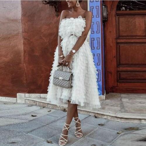 White Cocktail Dresses Off Shoulder Dress Multiple Layers Tulle Evening Party Dresses Wedding Evening Dress Formal Dresses