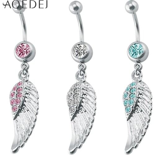 Belly Ring Crystal Ball Angel Wing Dangel Piercing Ombelico Acciaio Chirurgico Charm Women Belly Button Navel Rings Body Jewelry