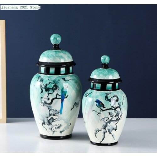 Creative Nordic Ceramic Storage Decorative Jars Modern Flower and Bird Pattern Home Club Living Room Decoration Accessories