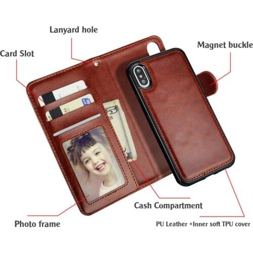 LANCASE For iPhone 11 PRO MAX Case Leather PU Wallet 2 in 1 Magnetic TPU Flip Cover For iPhone XS MAX XR Case For iphone 11 PRO