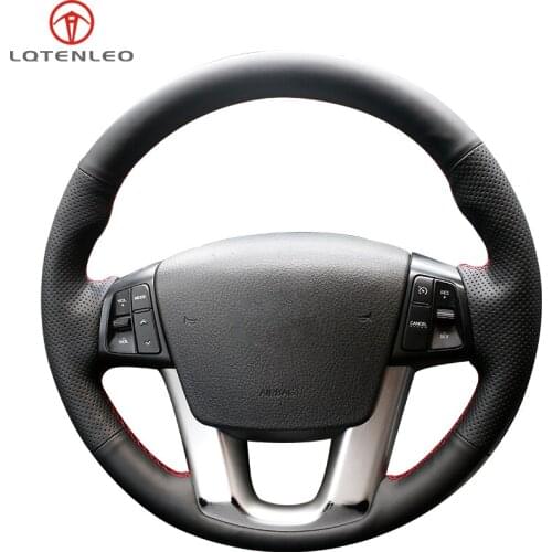 LQTENLEO Black Artificial Leather Hand Sew Car Steering Wheel Cover For Kia Sorento 2008-2014 Kia Cadenza 2010-2015 K7 2011-2015