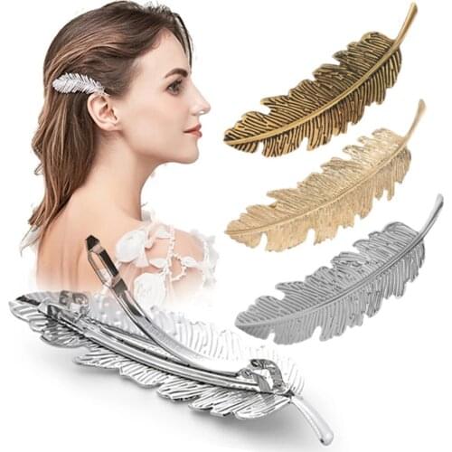 Fashion Women Leaf Feather Hair Clip Hairpin Barrette Bobby Pins Hair Accessories Lady Party Jewelry