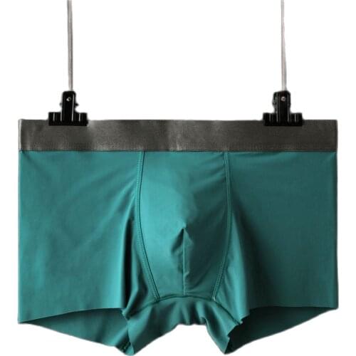 Ice Silk Solid Seamless Mens Underwear Middle Waist Smooth Man Boxers U Pouch Simple Style Sexy Boxer Shorts Cuecas Underpants