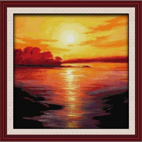 Sea in Twilight Patterns Counted Cross Stitch 11 14CT Cross Stitch Set Scenery Cross-stitch Kits Embroidery Needlework-9