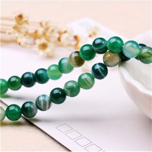 Natural Green Striped Round Scattered Loose Beads for Jewelry Making 4mm-12mm Handmade Necklace Bracelet Accessories