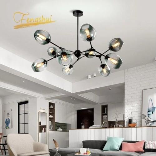 Nordic LED Glass Chandelier Lighting for Dining Room, LOFT Indoor Decor Chandeliers Living Room Bedroom Home Decor Hanging Lamp