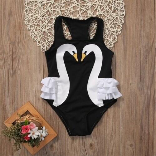 New Lovely Baby Kids Girls Tutu Swan Print Swimsuit Cute Fashion Swimwear Ruffle Bikini Summer Bathing Suit